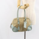 PRADA Boston Bag Canvas Beige Silver Auth 148422-26