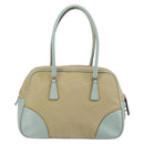 PRADA Boston Bag Canvas Beige Silver Auth 148422-2