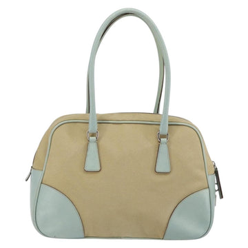 PRADA Boston Bag Canvas Beige Silver Auth 148422 - 0
