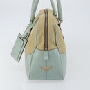 PRADA Boston Bag Canvas Beige Silver Auth 148422-4