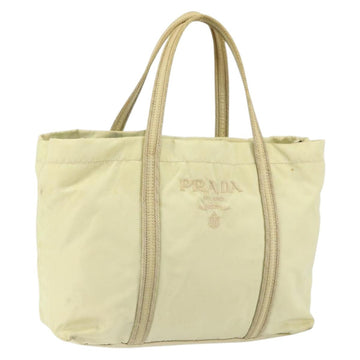 PRADA Hand Bag Nylon Ivory Silver Auth 148423
