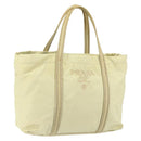 PRADA Hand Bag Nylon Ivory Silver Auth 148423-1