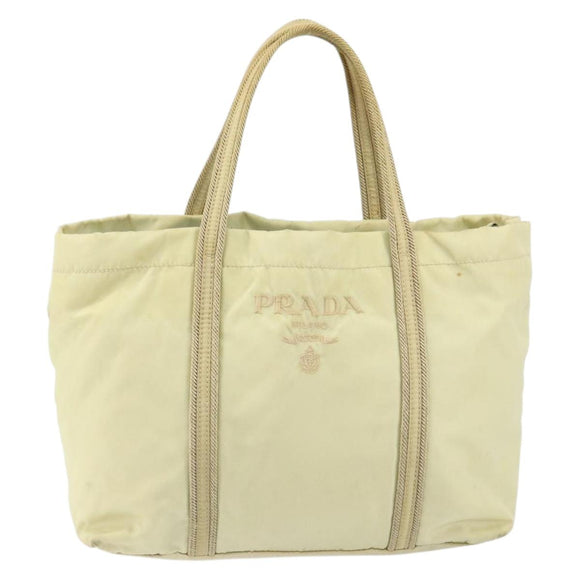 PRADA Hand Bag Nylon Ivory Silver Auth 148423