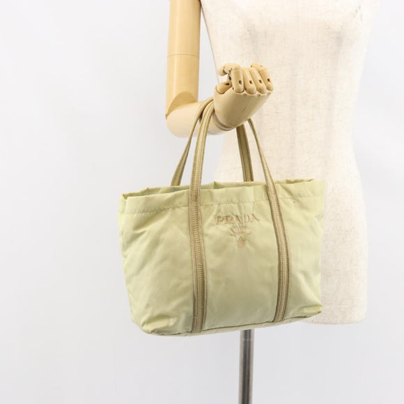 PRADA Hand Bag Nylon Ivory Silver Auth 148423