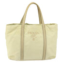 PRADA Hand Bag Nylon Ivory Silver Auth 148423-13