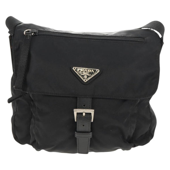 PRADA Shoulder Bag Nylon Black Silver Auth 148424