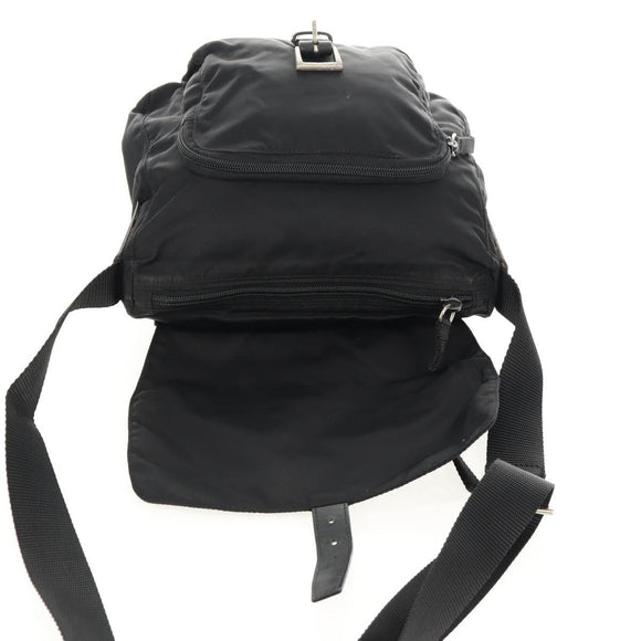 PRADA Shoulder Bag Nylon Black Silver Auth 148424