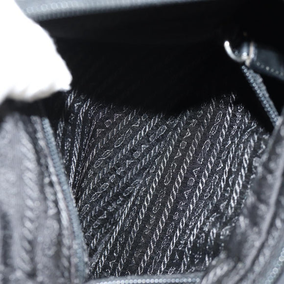 PRADA Shoulder Bag Nylon Black Silver Auth 148424
