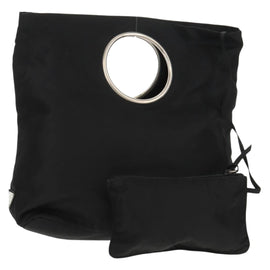 PRADA Hand Bag Nylon Black Silver Auth 148425