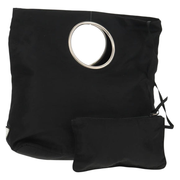 PRADA Hand Bag Nylon Black Silver Auth 148425
