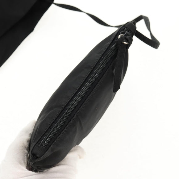 PRADA Hand Bag Nylon Black Silver Auth 148425