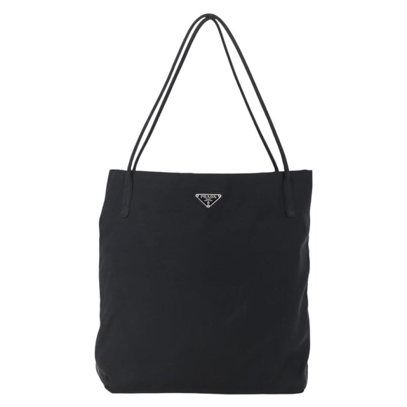 PRADA Tote Bag Nylon Black Silver Auth 148426