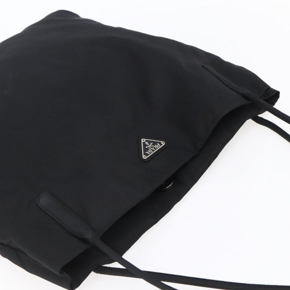 PRADA Tote Bag Nylon Black Silver Auth 148426