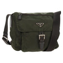 PRADA Shoulder Bag Nylon Khaki Silver Auth 148427-1