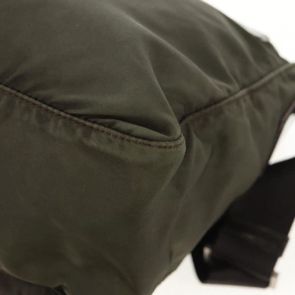 PRADA Shoulder Bag Nylon Khaki Silver Auth 148427