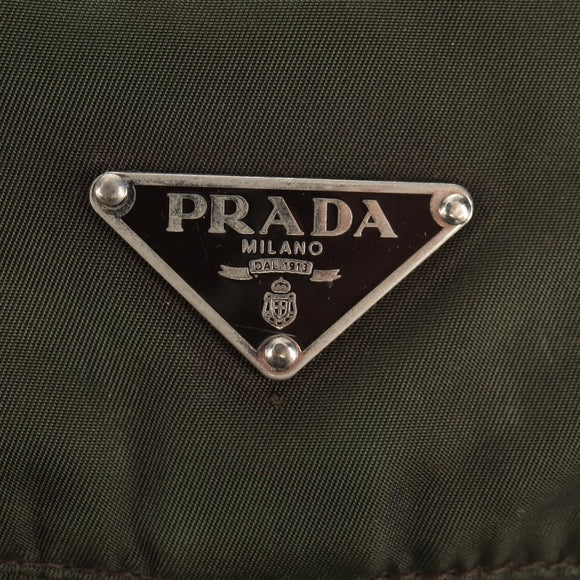 PRADA Shoulder Bag Nylon Khaki Silver Auth 148427