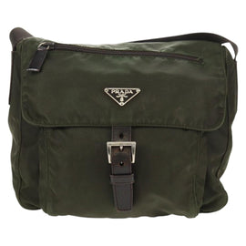 PRADA Shoulder Bag Nylon Khaki Silver Auth 148427 - 0