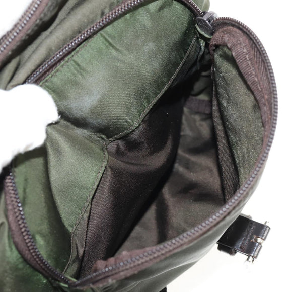 PRADA Shoulder Bag Nylon Khaki Silver Auth 148427