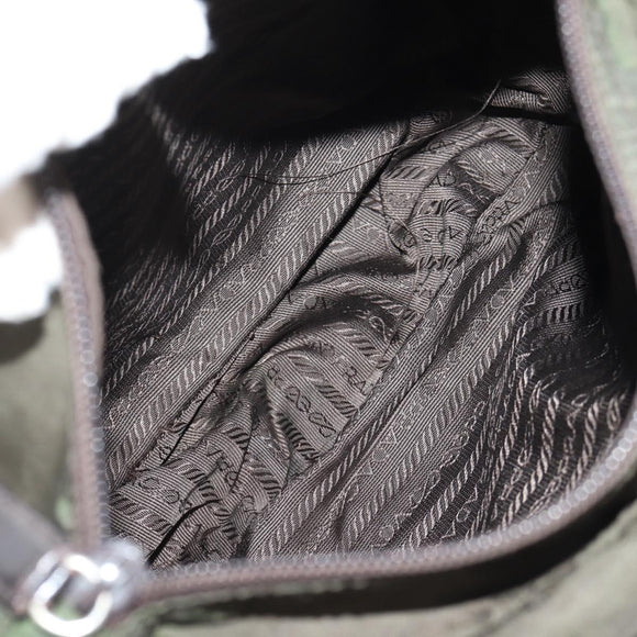 PRADA Shoulder Bag Nylon Khaki Silver Auth 148427