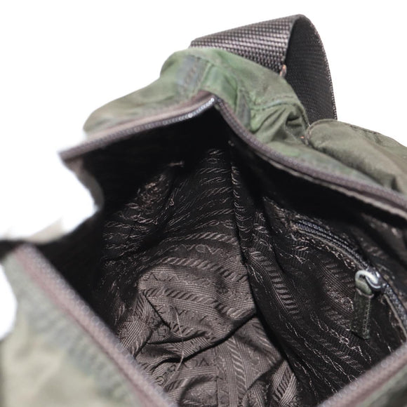 PRADA Shoulder Bag Nylon Khaki Silver Auth 148427