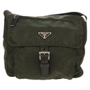 PRADA Shoulder Bag Nylon Khaki Silver Auth 148427-13