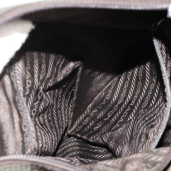 PRADA Shoulder Bag Nylon Khaki Silver Auth 148427