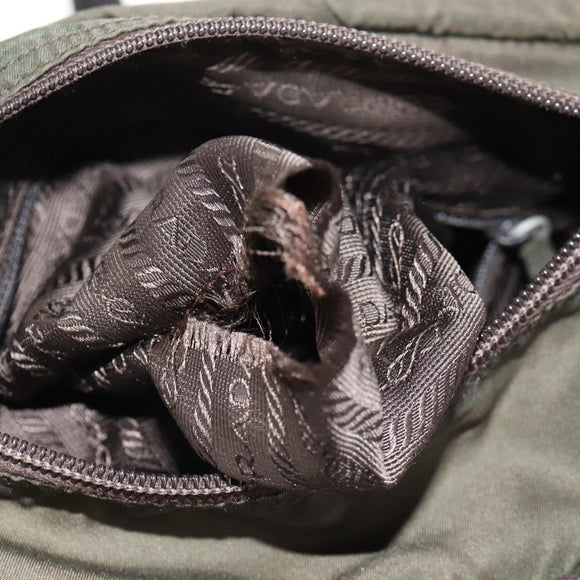 PRADA Shoulder Bag Nylon Khaki Silver Auth 148427