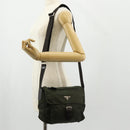 PRADA Shoulder Bag Nylon Khaki Silver Auth 148427-33