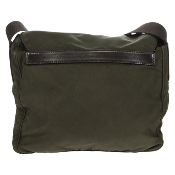PRADA Shoulder Bag Nylon Khaki Silver Auth 148427