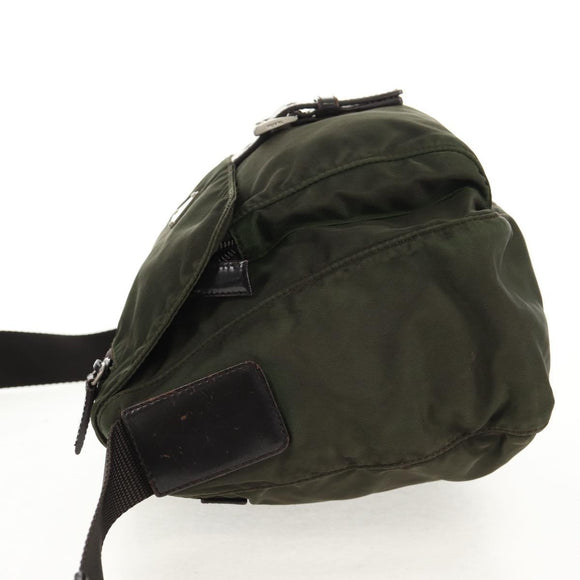 PRADA Shoulder Bag Nylon Khaki Silver Auth 148427