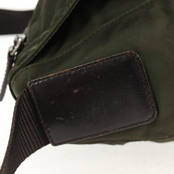 PRADA Shoulder Bag Nylon Khaki Silver Auth 148427
