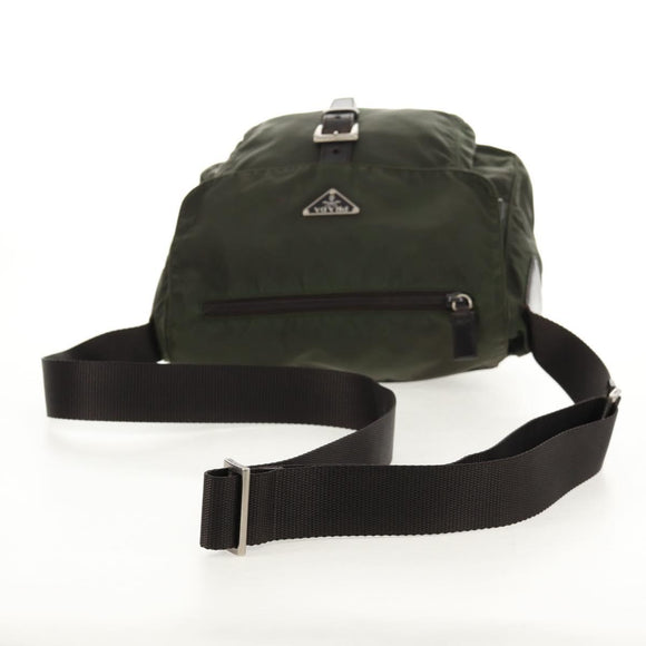 PRADA Shoulder Bag Nylon Khaki Silver Auth 148427