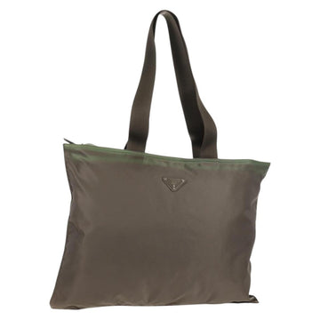 PRADA Tote Bag Nylon Khaki Silver Auth 148428