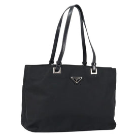 PRADA Tote Bag Nylon Black Silver Auth 148430