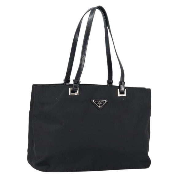 PRADA Tote Bag Nylon Black Silver Auth 148430