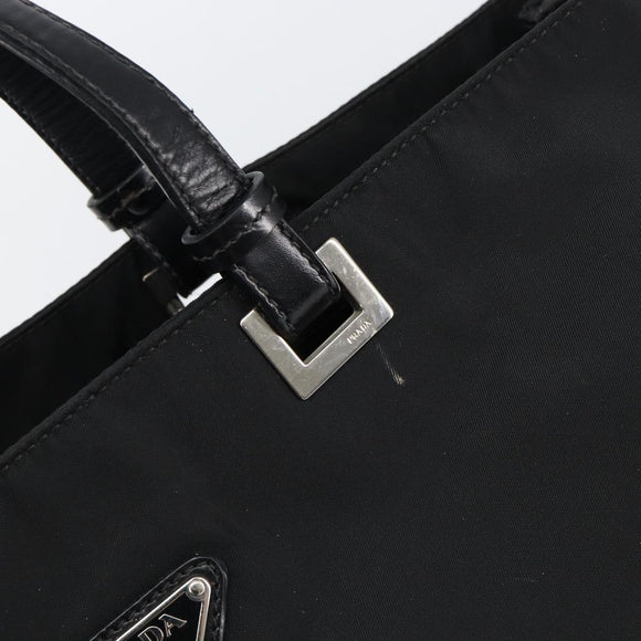 PRADA Tote Bag Nylon Black Silver Auth 148430