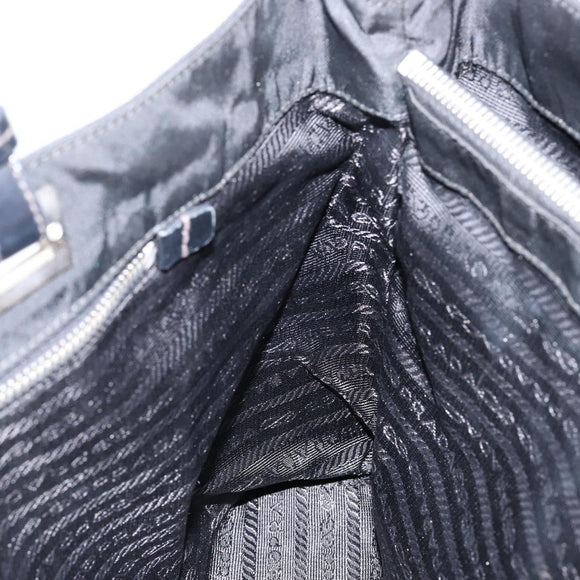 PRADA Tote Bag Nylon Black Silver Auth 148430