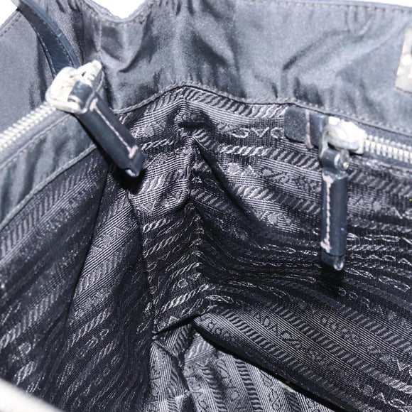 PRADA Tote Bag Nylon Black Silver Auth 148430