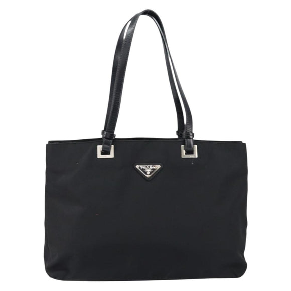 PRADA Tote Bag Nylon Black Silver Auth 148430