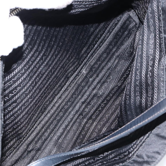 PRADA Tote Bag Nylon Black Silver Auth 148430