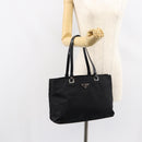 PRADA Tote Bag Nylon Black Silver Auth 148430-27