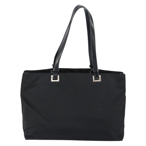 PRADA Tote Bag Nylon Black Silver Auth 148430