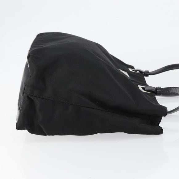 PRADA Tote Bag Nylon Black Silver Auth 148430