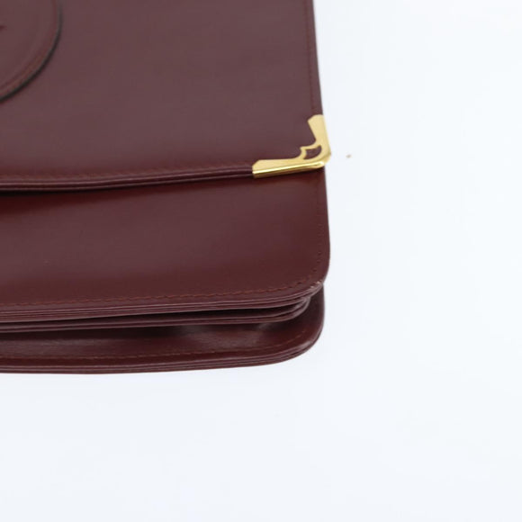 CARTIER Must Line Shoulder Bag Leather Bordeaux Gold Auth 148432