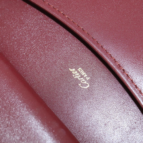 CARTIER Must Line Shoulder Bag Leather Bordeaux Gold Auth 148432
