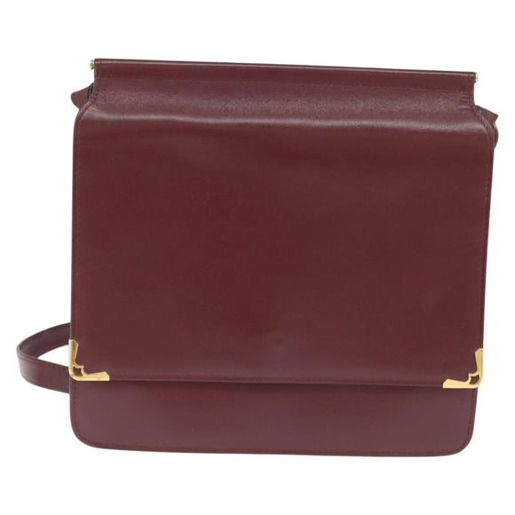 CARTIER Must Line Shoulder Bag Leather Bordeaux Gold Auth 148432