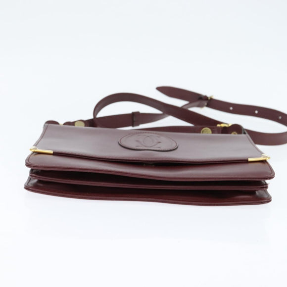 CARTIER Must Line Shoulder Bag Leather Bordeaux Gold Auth 148432