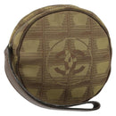 CHANEL New Travel line Pouch Nylon Beige CC Auth 148436-1