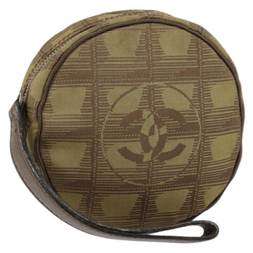 CHANEL New Travel line Pouch Nylon Beige CC Auth 148436