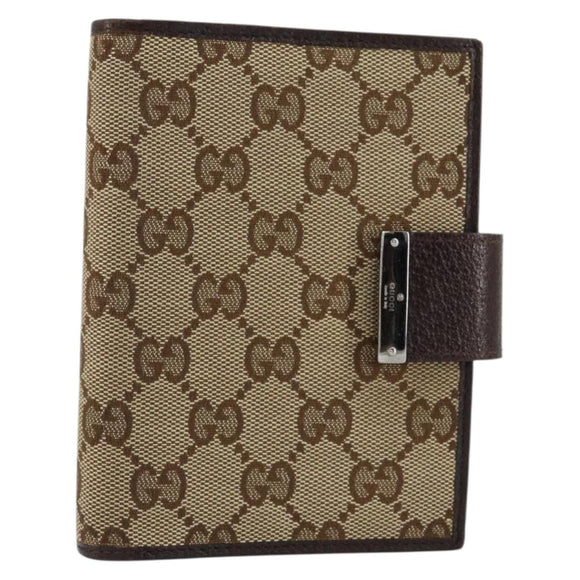 GUCCI GG Canvas Day Planner Cover Beige Silver 115240 Auth 148437